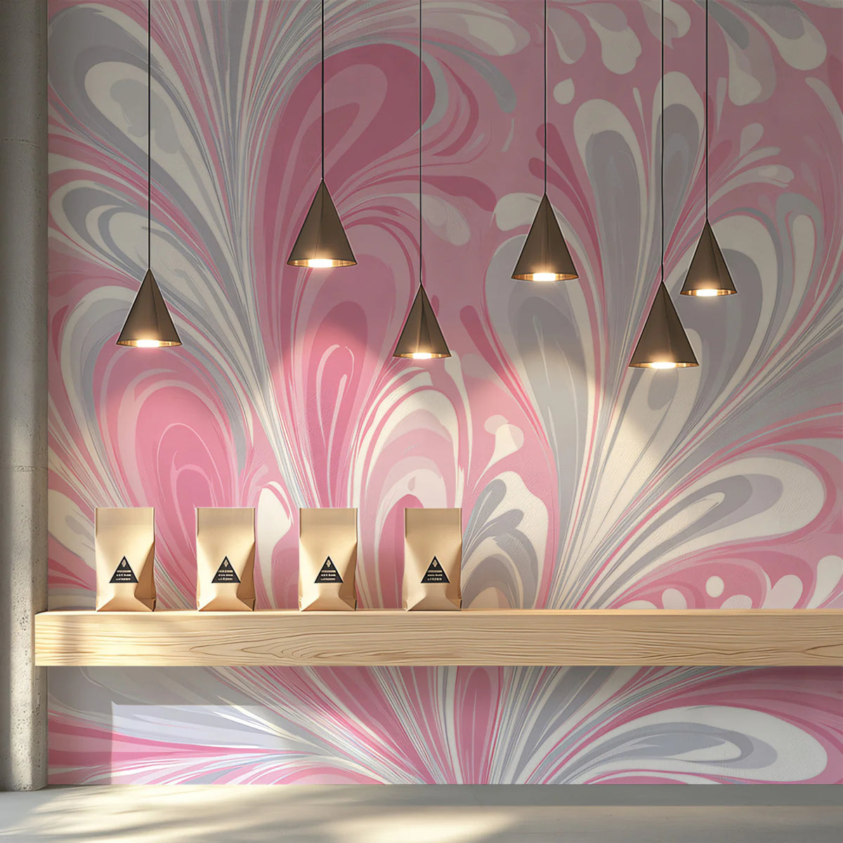 Fluid Marble Swirl Mural Wallpaper — Soft Pink & Grey Abstract Mural Wallpaper - pure wallpaper artwork