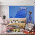 Lady and the Whale Mural Wallpaper — Whimsical Storybook Art Mural Wallpaper - pure wallpaper artwork