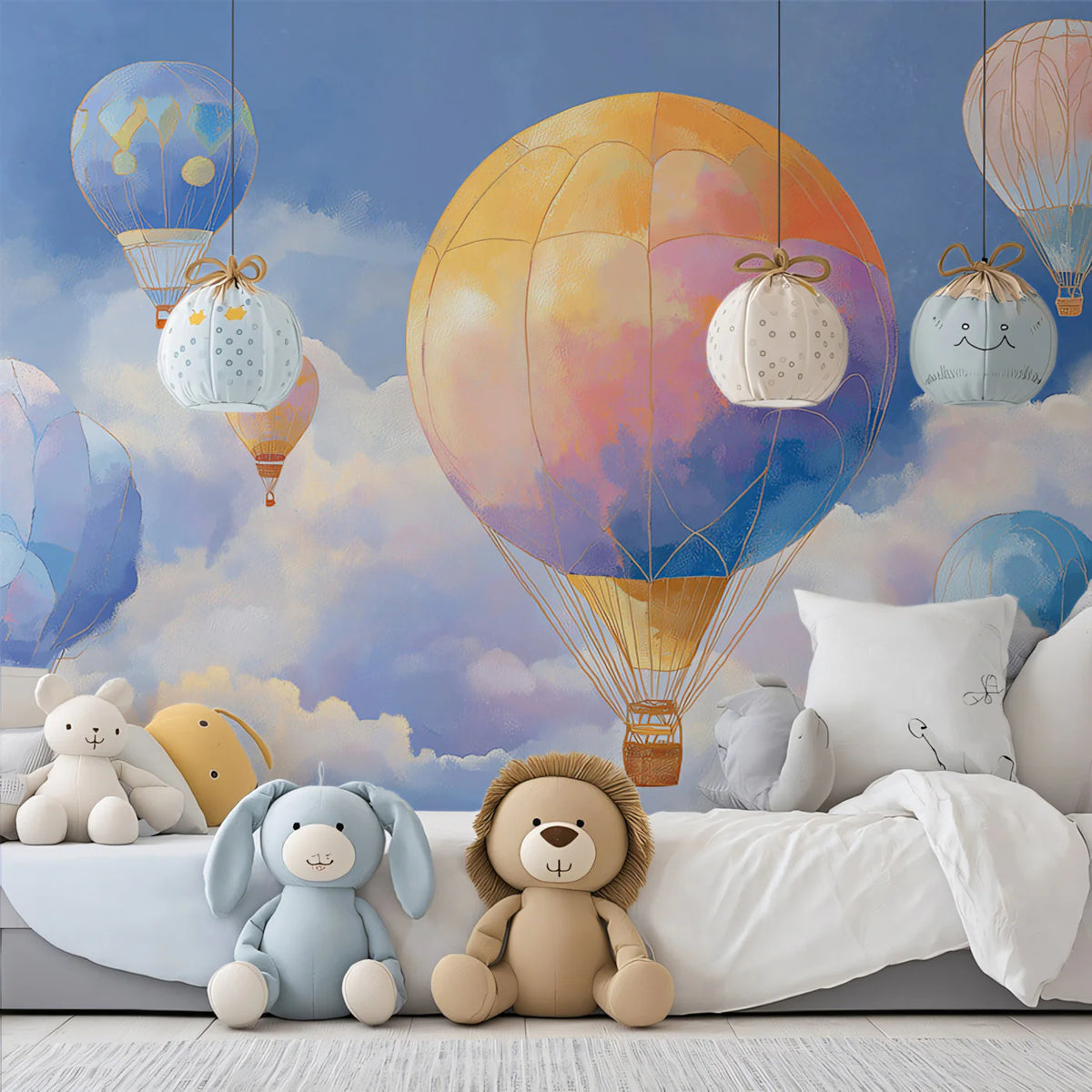 Floating Hot Air Balloon Mural Wallpaper —Whimsical Sky Design Mural Wallpaper - pure wallpaper artwork