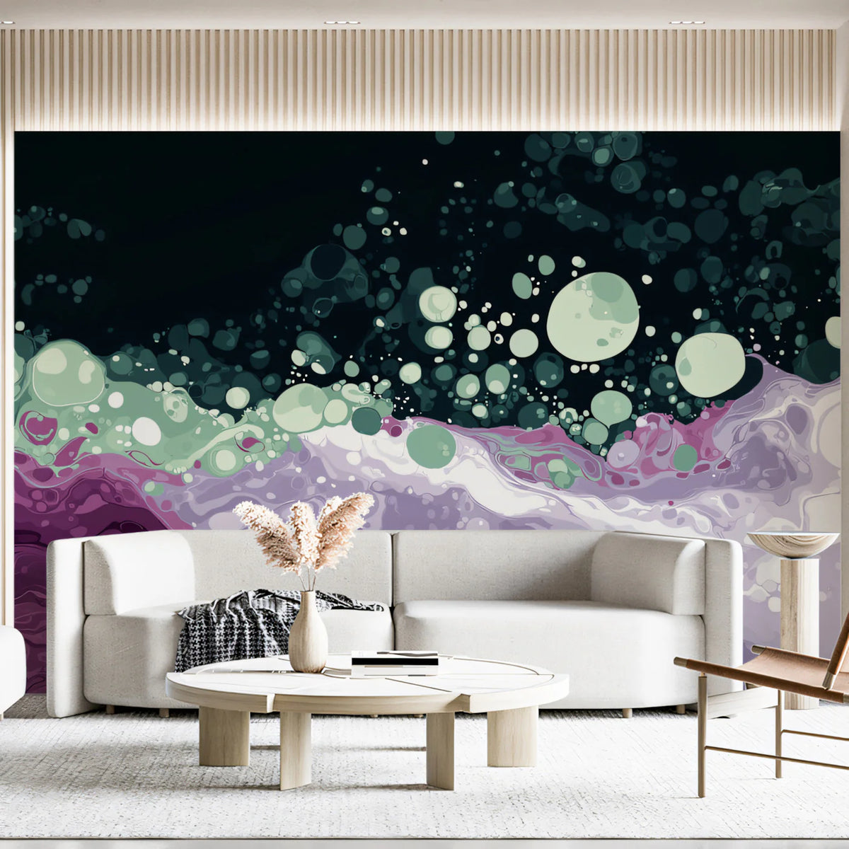 Fluid Acrylic Swirl Mural Wallpaper — Deep Plum and Seafoam Mural Wallpaper - pure wallpaper artwork
