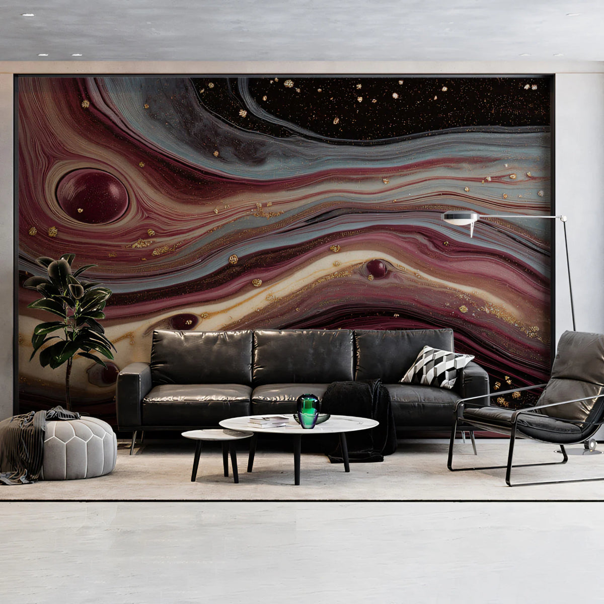 Burgundy and Gold Fluid Marble Mural Wallpaper — Artistic Design Mural Wallpaper - pure wallpaper artwork