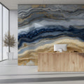 Agate Mineral Mural Wallpaper — Gold and Navy Fluid Art Mural Wallpaper - pure wallpaper artwork