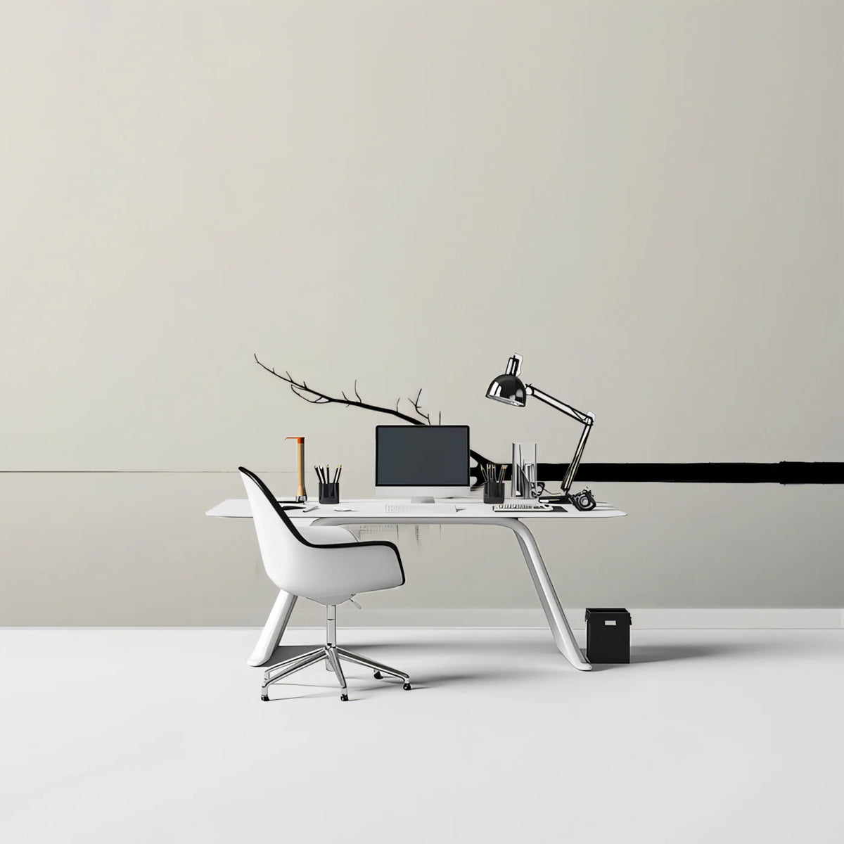 Zen Branch Reflection Mural Wallpaper — Minimalist Ink Silhouette Mural Wallpaper - pure wallpaper artwork
