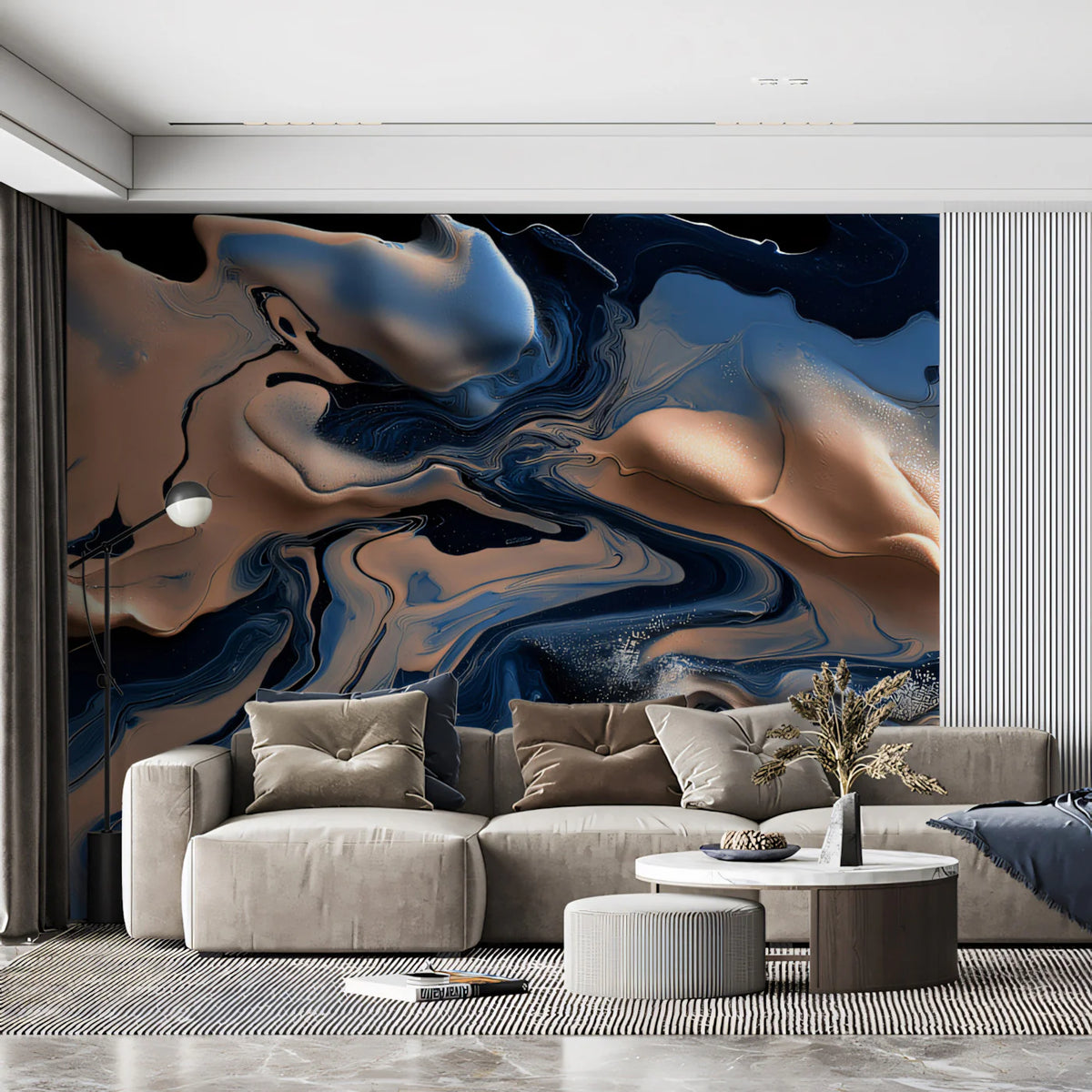 Fluid Smoke Swirl Mural Wallpaper in Nude and Steel Blue Mural Wallpaper - pure wallpaper artwork