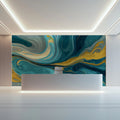 Teal and Mustard Fluid Marble Mural Wallpaper — Artistic Swirls Mural Wallpaper - pure wallpaper artwork