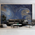 Cosmic Fluid Mural Wallpaper in Navy and Gold Lacing Mural Wallpaper - pure wallpaper artwork