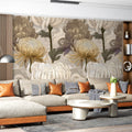 Oriental Chrysanthemum Floral Mural Wallpaper — Vintage Style Mural Wallpaper - pure wallpaper artwork