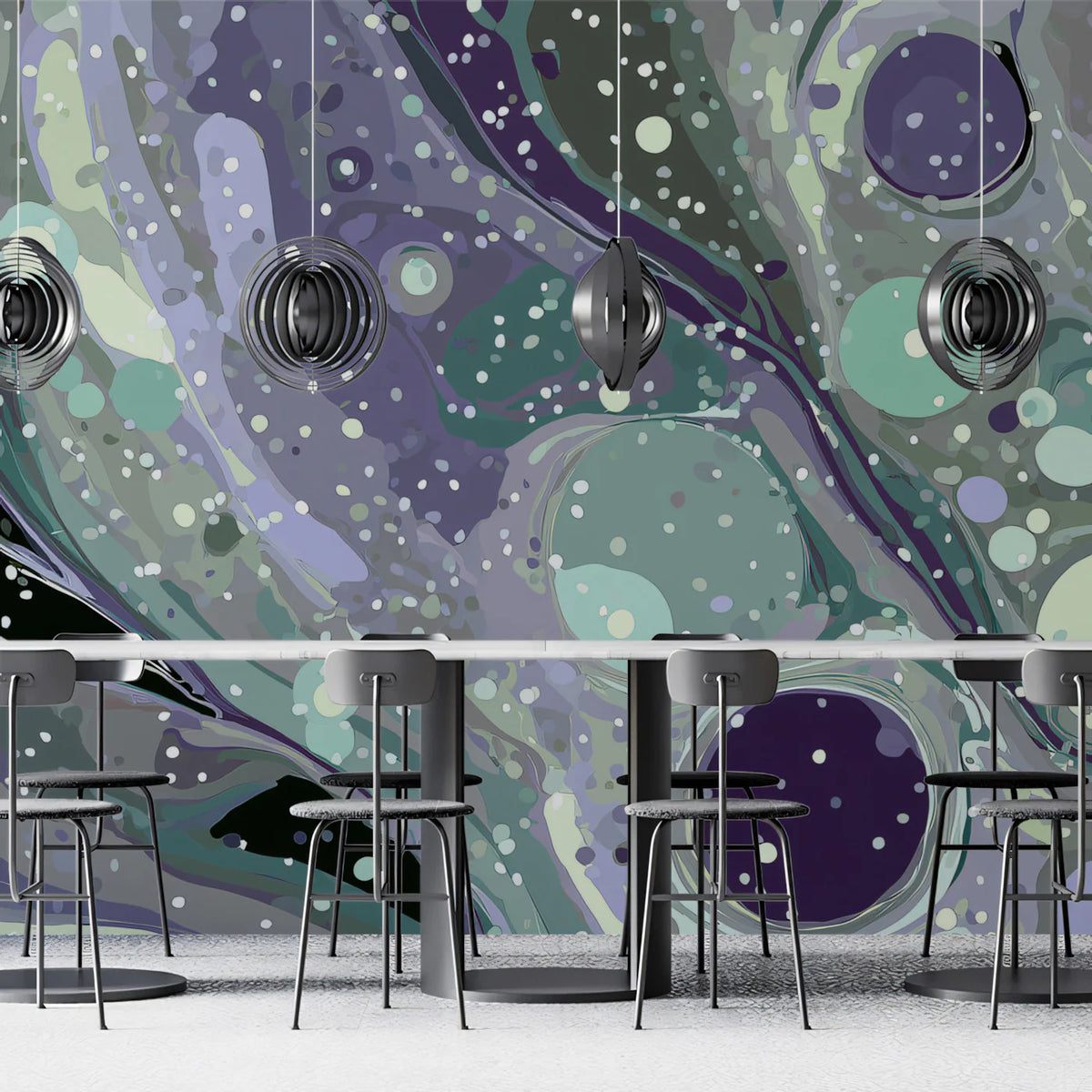 Cosmic Marble Mural Wallpaper — Swirling Purple and Mint Tones Mural Wallpaper - pure wallpaper artwork