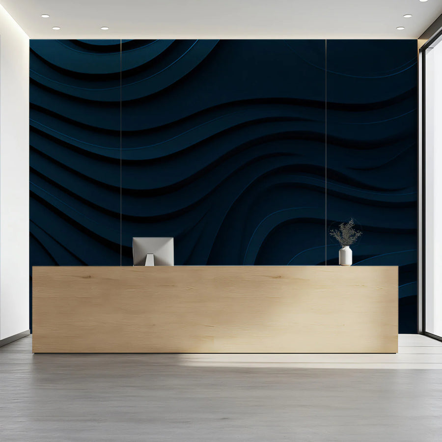 Midnight Wave Abstract Mural Wallpaper — Deep Blue 3D Texture Mural Wallpaper