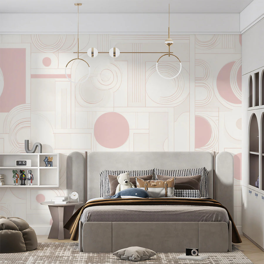 Geometric Arcs Mural Wallpaper — Pale Pink Modern Minimalist Mural Wallpaper
