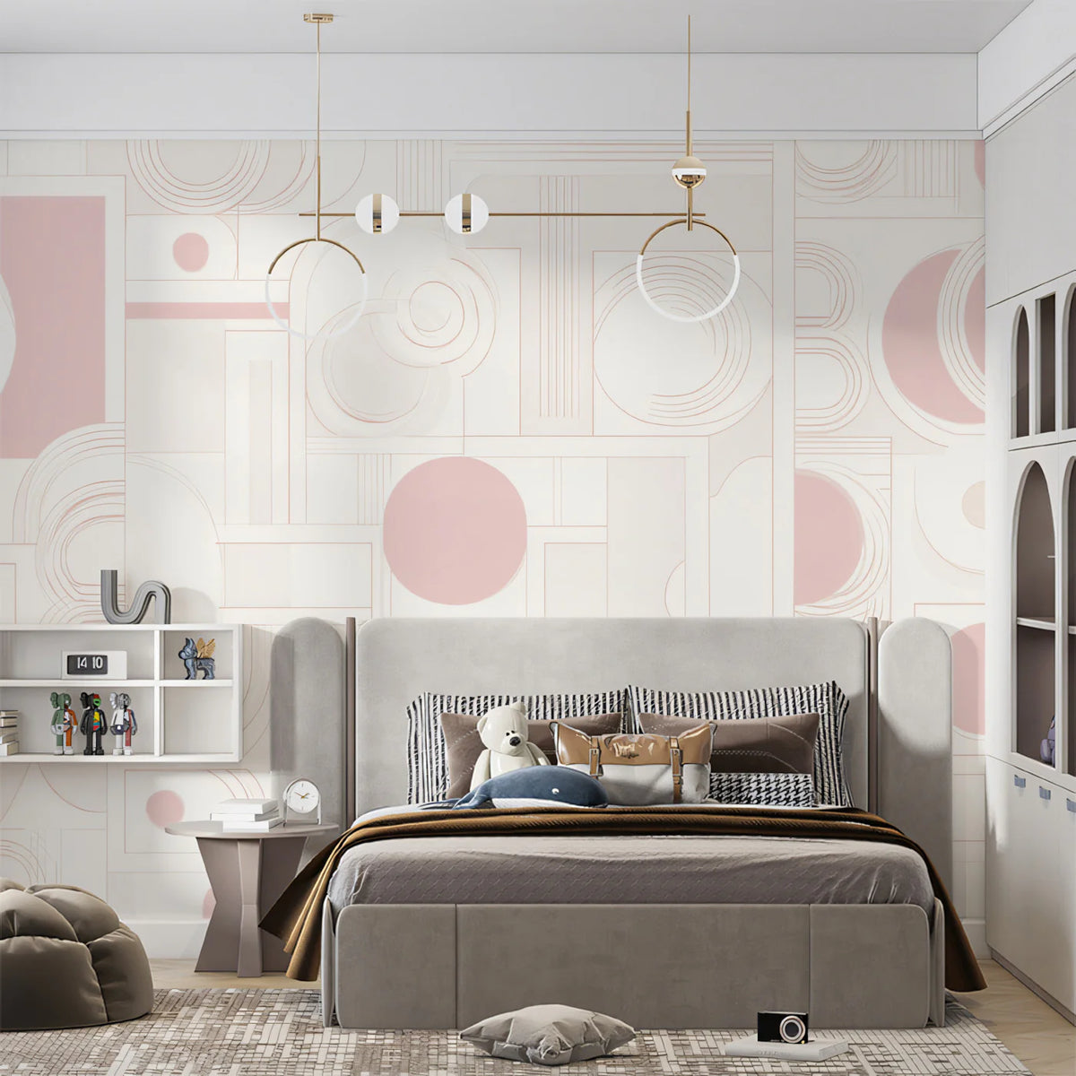 Geometric Arcs Mural Wallpaper — Pale Pink Modern Minimalist Mural Wallpaper - pure wallpaper artwork