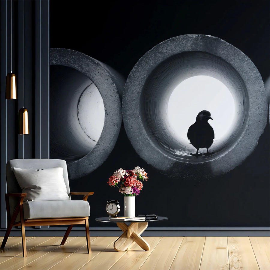 Urban Bird Silhouette Mural Wallpaper — Minimalist Photography Mural Wallpaper