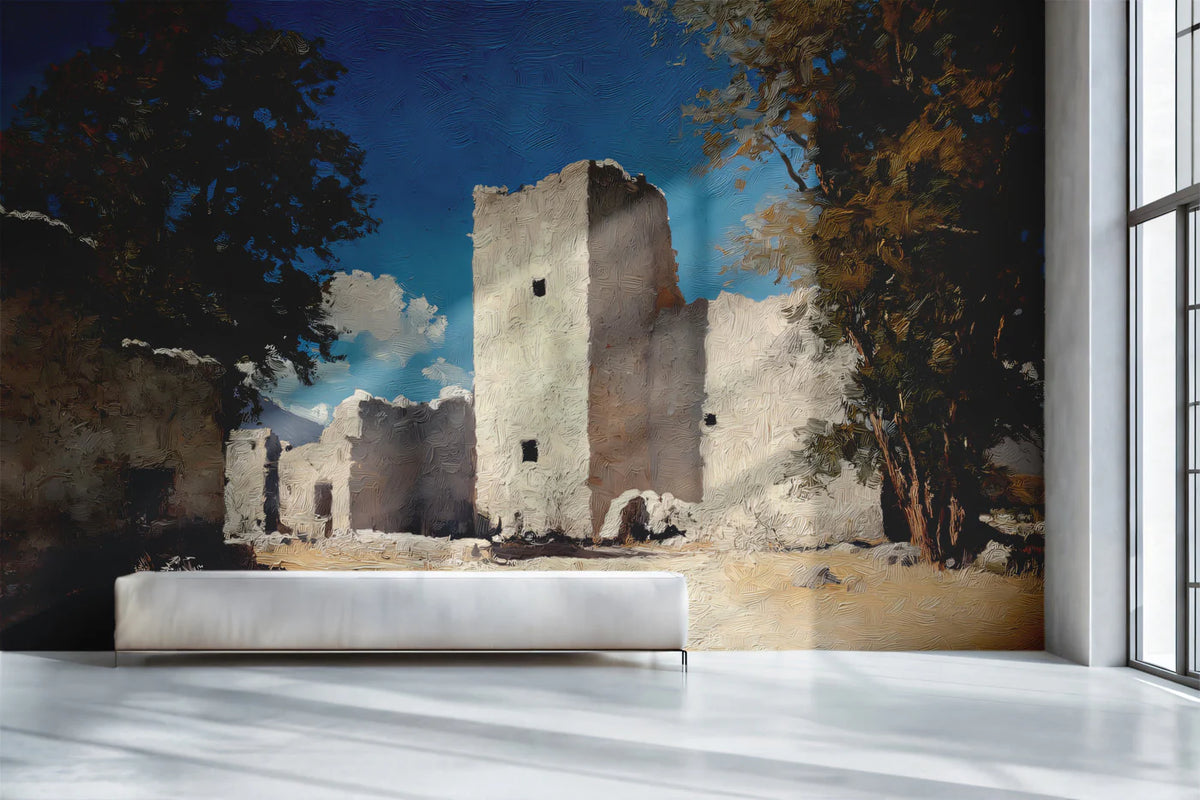 Mediterranean Ruin Mural Wallpaper — Oil Painting Style Mural Wallpaper - pure wallpaper artwork