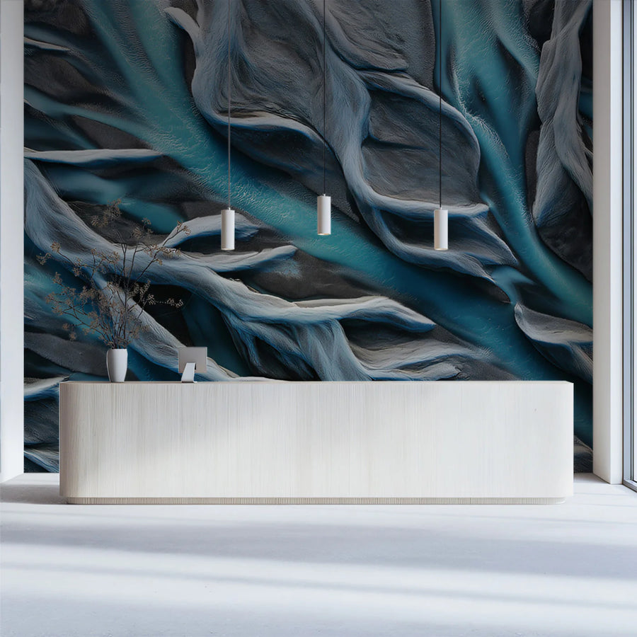 Aerial Glacial River Mural Wallpaper — Modern Organic Abstract Mural Wallpaper