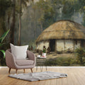 Jungle Hut Watercolor Mural Wallpaper — Artistic Cultural Scene Mural Wallpaper - pure wallpaper artwork