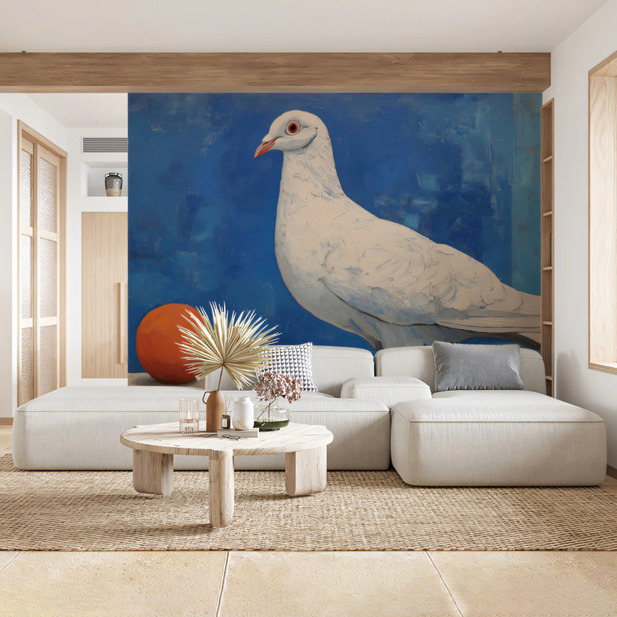 White Pigeon and Orange Oil Painting Mural Wallpaper
