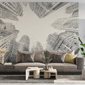 Metropolis Sketch Mural Wallpaper —Architectural Worm's-Eye View Mural Wallpaper - pure wallpaper artwork