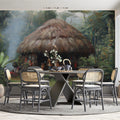 Rainforest Thatched Hut Mural Wallpaper — Impressionist Oil Painting Mural Wallpaper - pure wallpaper artwork