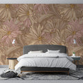 Muted Mauve Chrysanthemum Mural Wallpaper — Vintage Floral Sketch Mural Wallpaper - pure wallpaper artwork