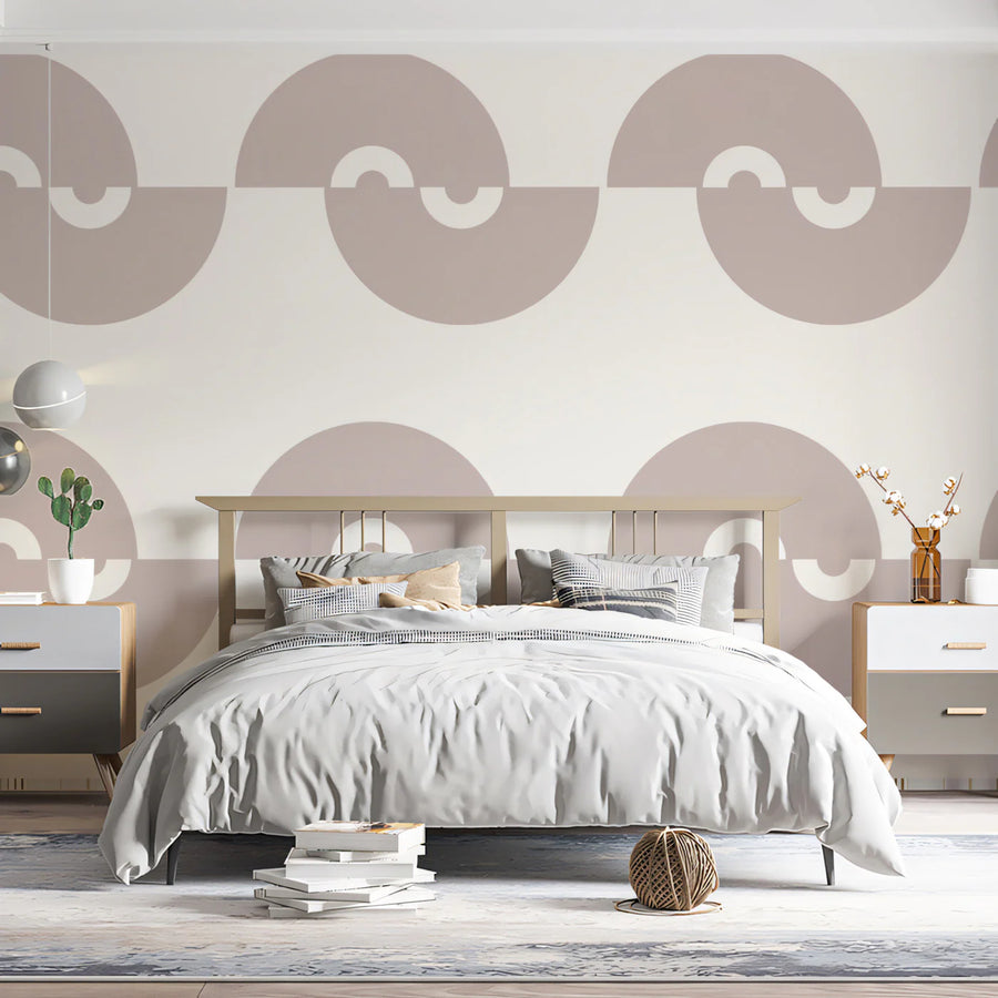 Minimalist Semicircle Wave Mural Wallpaper — Taupe and Off-White Mural Wallpaper