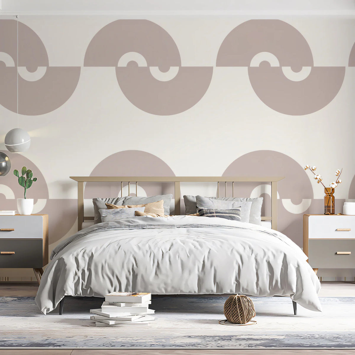 Minimalist Semicircle Wave Mural Wallpaper — Taupe and Off-White Mural Wallpaper - pure wallpaper artwork