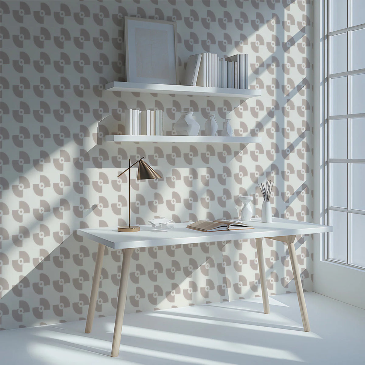 Minimalist Record Motif Mural Wallpaper — Mid-Century Neutral Mural Wallpaper - pure wallpaper artwork