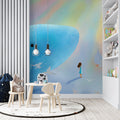 Dreamy Whale and Flying Birds Mural Wallpaper — Whimsical Illustration Mural Wallpaper - pure wallpaper artwork