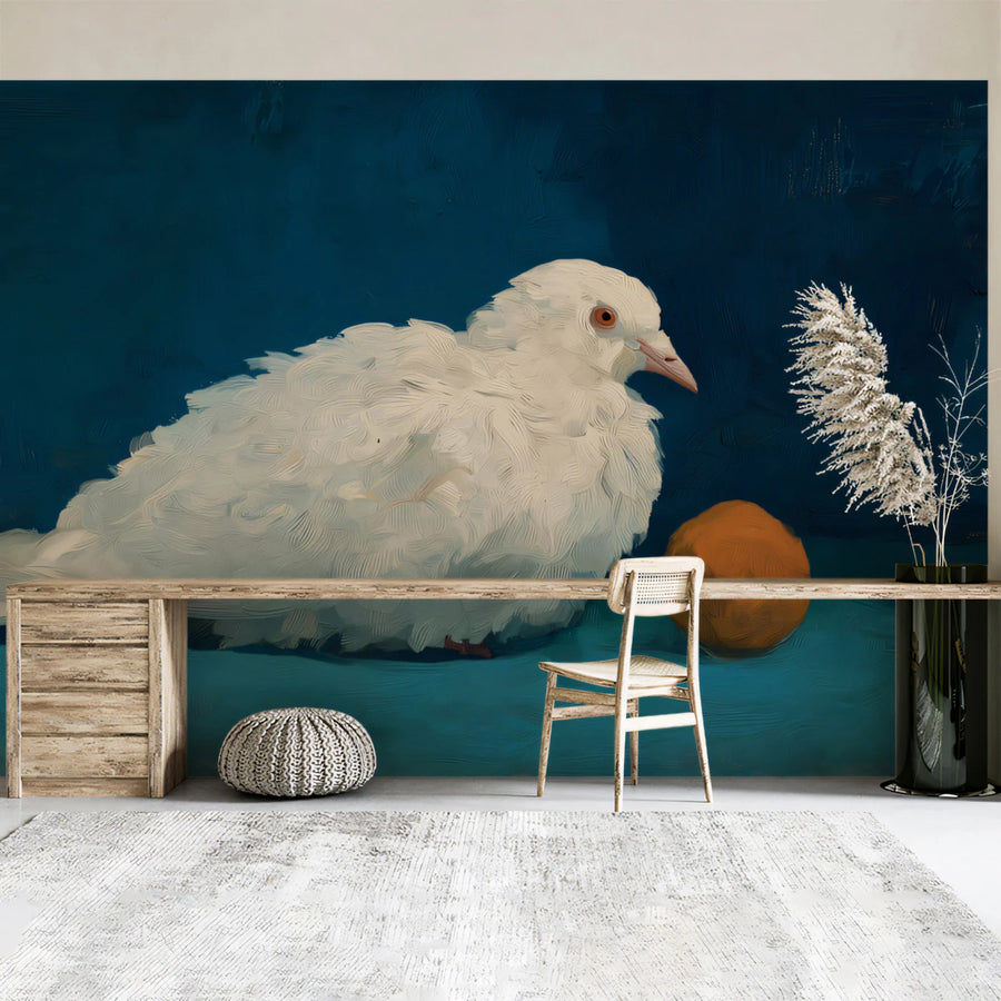 Artistic Still Life Mural Wallpaper Resting White Pigeon Mural Wallpaper