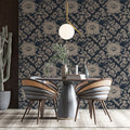 Vintage Peony Floral Mural Wallpaper in Navy and Beige Mural Wallpaper - pure wallpaper artwork