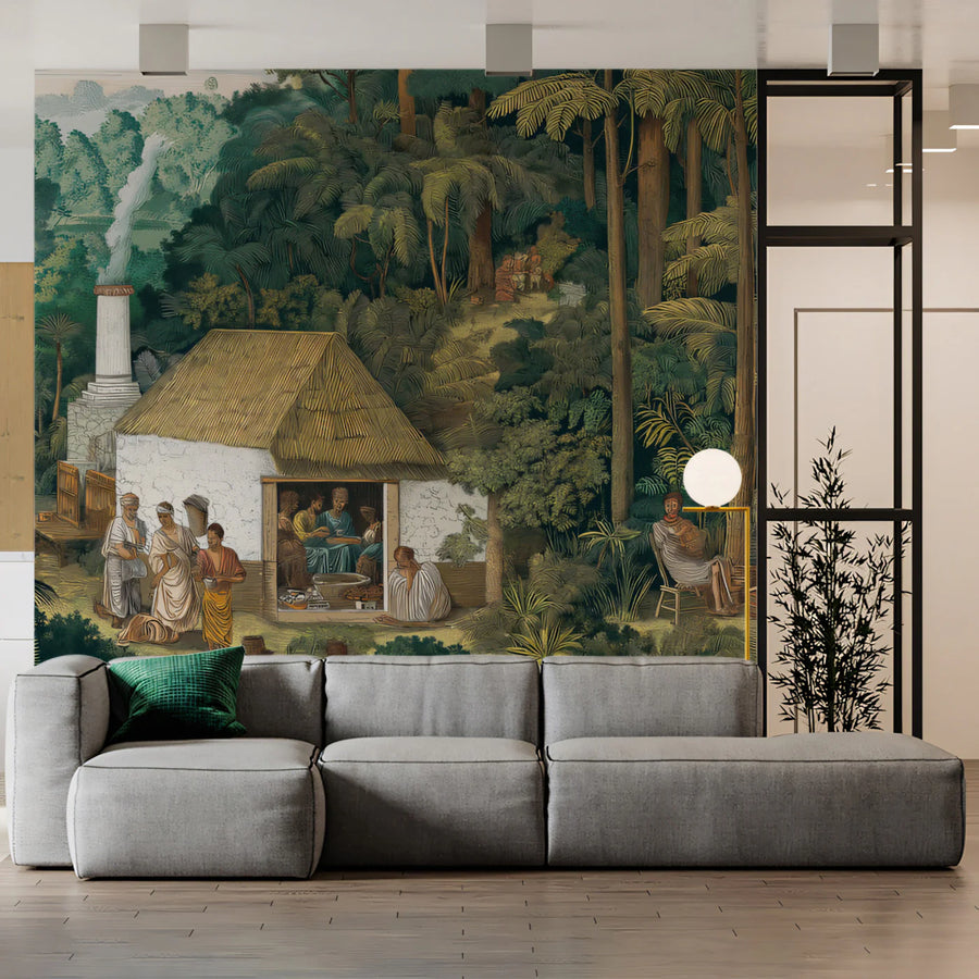 Classical Landscape Mural Wallpaper Tropical Forest Village Mural Wallpaper