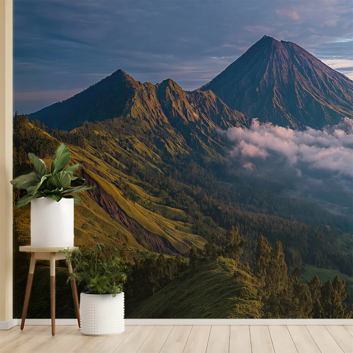 Volcanic Peak Mountain Mural Wallpaper — Cinematic Sunrise Scene Mural Wallpaper - pure wallpaper artwork