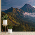 Volcanic Peak Mountain Mural Wallpaper — Cinematic Sunrise Scene Mural Wallpaper - pure wallpaper artwork