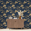 Oriental Cloud Mural Wallpaper in Navy and Gold Mural Wallpaper - pure wallpaper artwork
