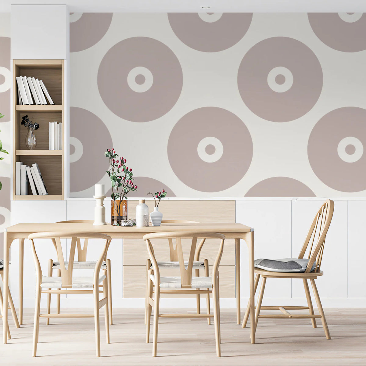 Minimalist Taupe Circle Mural Wallpaper — Scandi Pattern Decor Mural Wallpaper - pure wallpaper artwork