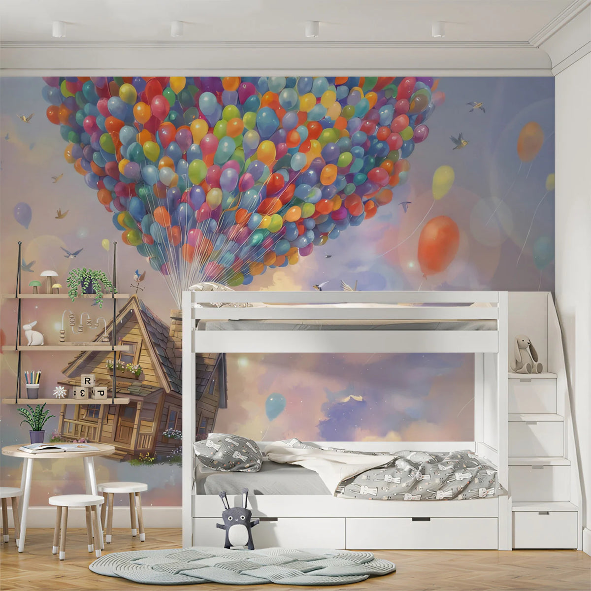 Floating Balloon House Mural Wallpaper — Whimsical Sky Fantasy Mural Wallpaper - pure wallpaper artwork