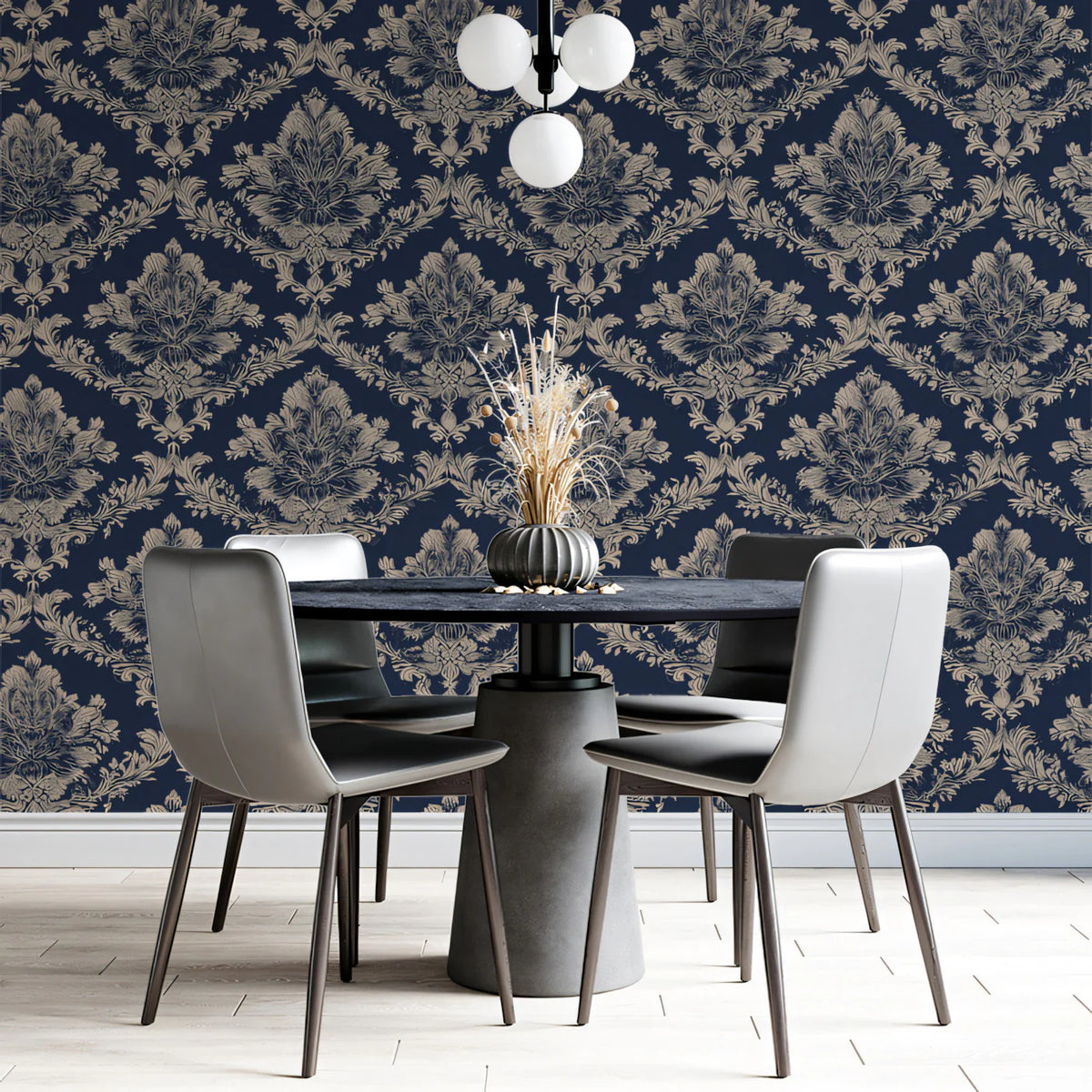Navy Blue Damask Mural Wallpaper — Classic Victorian Pattern Mural Wallpaper - pure wallpaper artwork