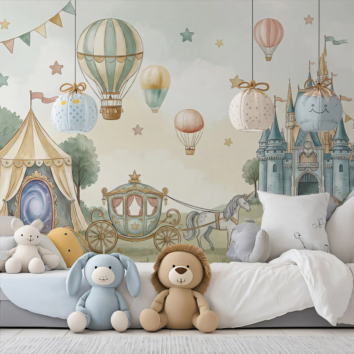 Enchanted Kingdom Mural Wallpaper — Soft Watercolor Fantasy Mural Wallpaper - pure wallpaper artwork