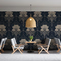 Art Nouveau Lily Mural Wallpaper — Vintage Navy and Cream Floral Mural Wallpaper - pure wallpaper artwork
