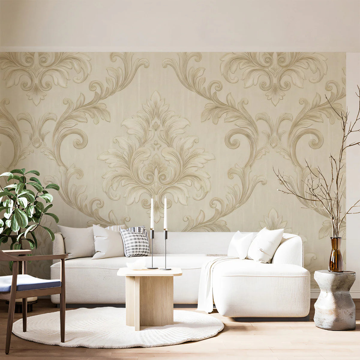 Neutral Damask Mural Wallpaper — Classic Symmetrical Pattern Mural Wallpaper - pure wallpaper artwork