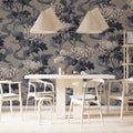 Vintage Chrysanthemum Vine Mural Wallpaper in Muted Gray and Taupe Mural Wallpaper - pure wallpaper artwork