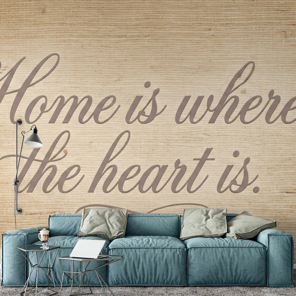 Home is Where the Heart Is Mural Wallpaper — Rustic Typography Mural Wallpaper - pure wallpaper artwork