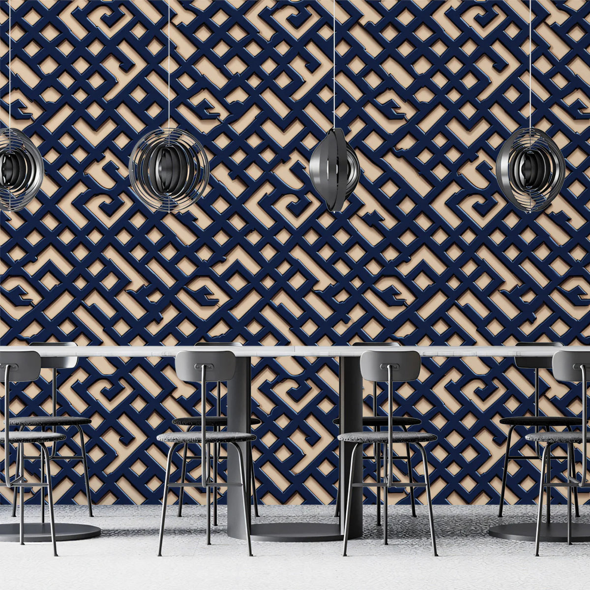 Navy Lattice Geometric Mural Wallpaper — Moroccan Inspired Decor Mural Wallpaper - pure wallpaper artwork