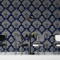 Royal Damask Navy and Silver Mural Wallpaper — Classic Victorian Mural Wallpaper - pure wallpaper artwork