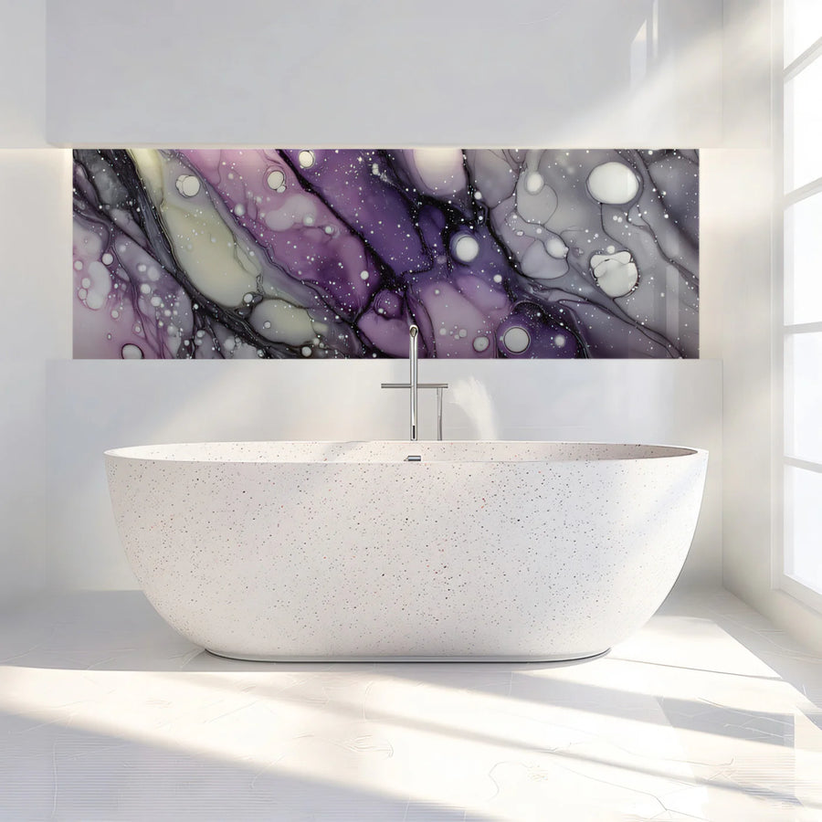 Cosmic Fluid Art Mural Wallpaper in Deep Purple and Cream Mural Wallpaper