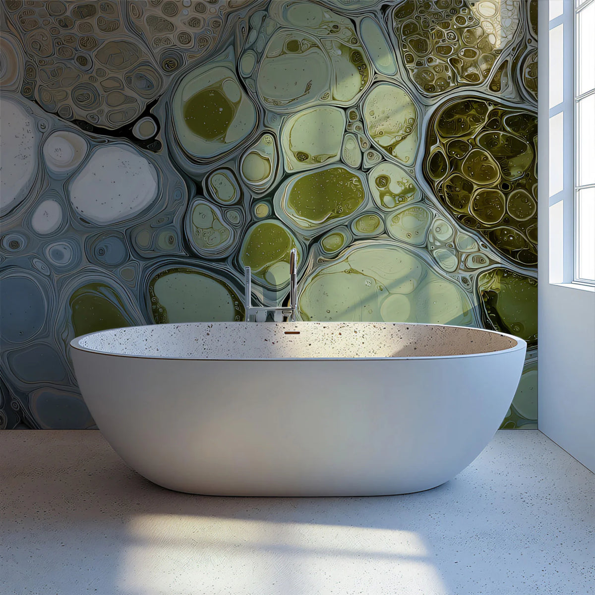 Fluid Cell Abstract Mural Wallpaper — Sage and Slate Organic Decor Mural Wallpaper - pure wallpaper artwork