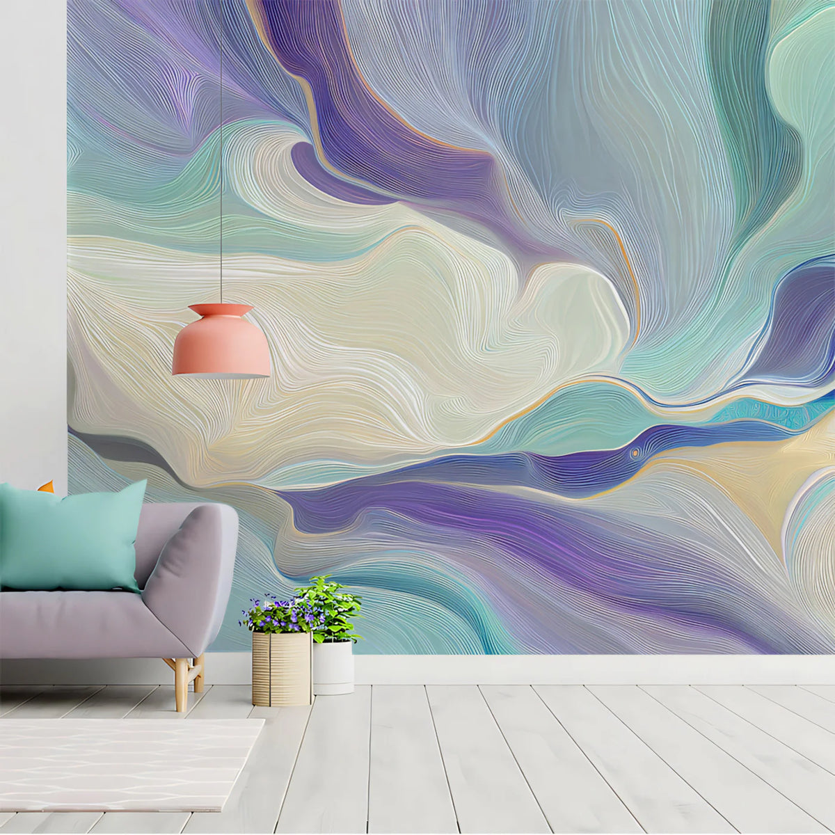 Fluid Motion Mural Wallpaper — Abstract Blue and Purple Wave Design Mural Wallpaper - pure wallpaper artwork