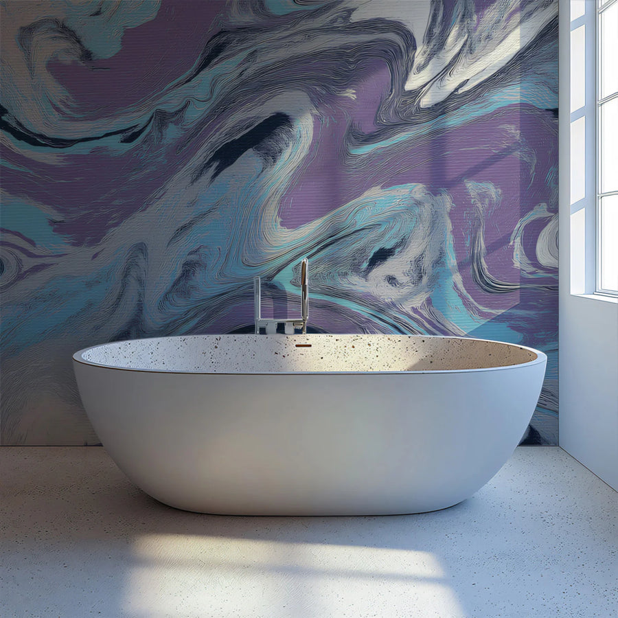 Fluid Marble Mural Wallpaper — Artistic Purple and Teal Abstract Mural Wallpaper