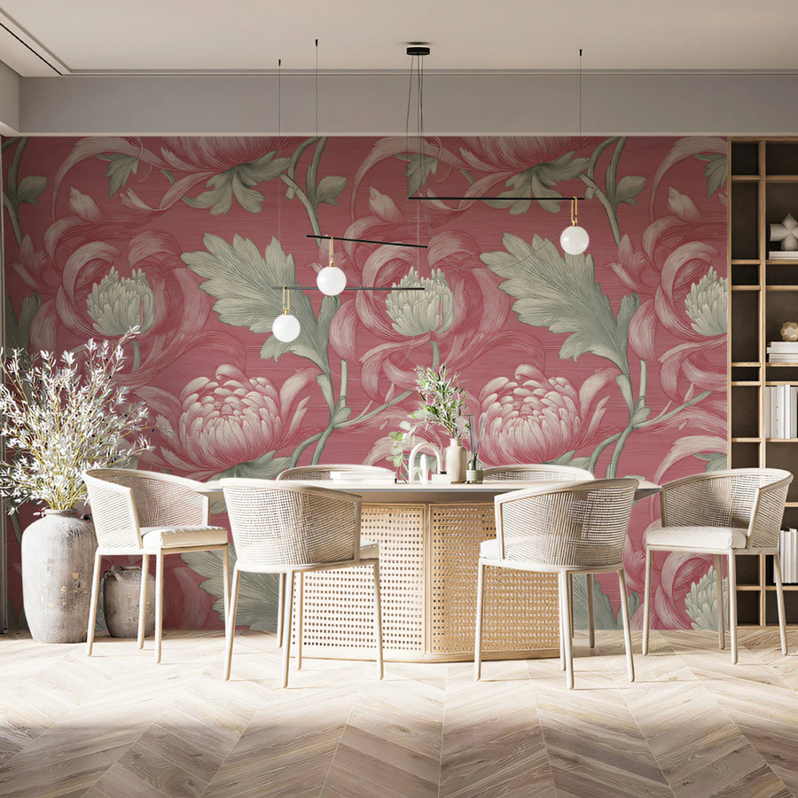 Vintage Chrysanthemum Mural Wallpaper — Ornate Botanical Bloom Mural Wallpaper