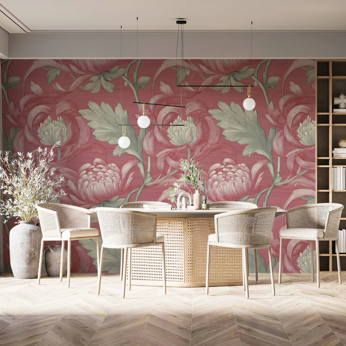 Vintage Chrysanthemum Mural Wallpaper — Ornate Botanical Bloom Mural Wallpaper - pure wallpaper artwork
