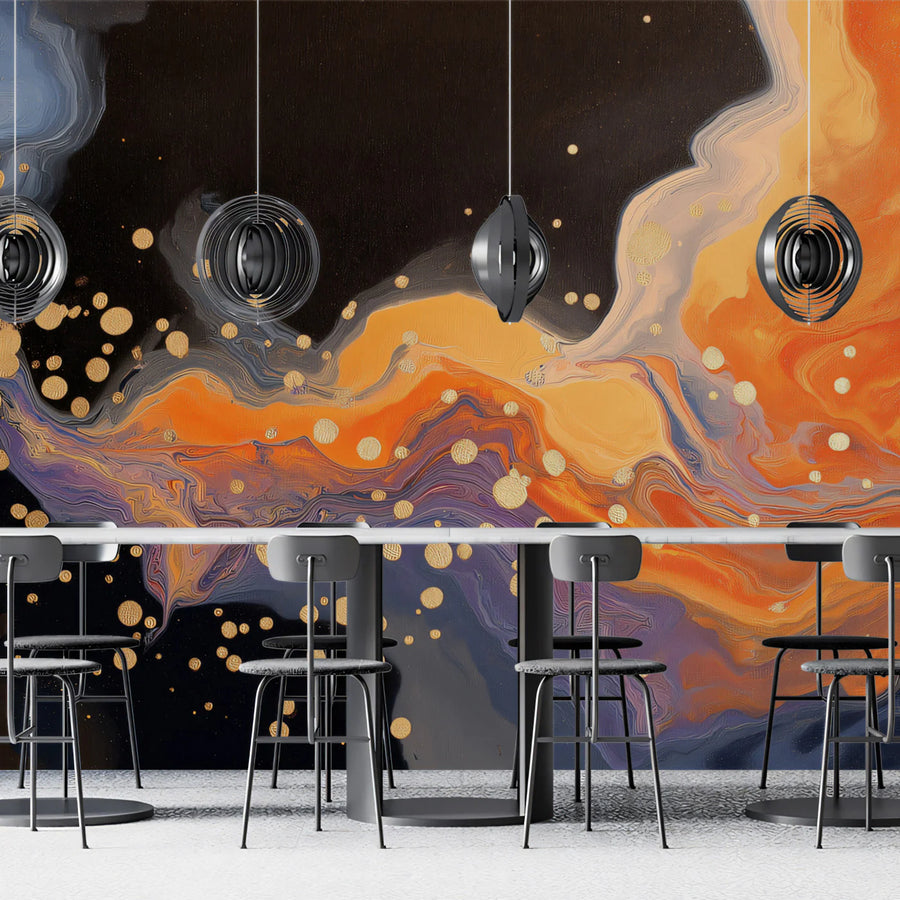 Fluid Abstract Mural Wallpaper with Gold Accents — Modern Art Wall Mural Wallpaper
